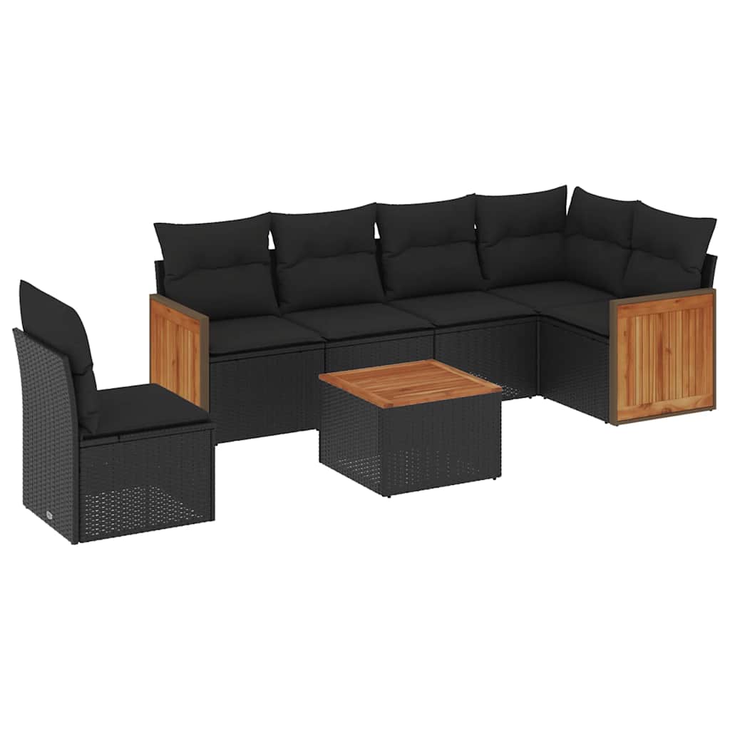 7-dijelni set vrtnih sofa od poliratana s jastucima crni