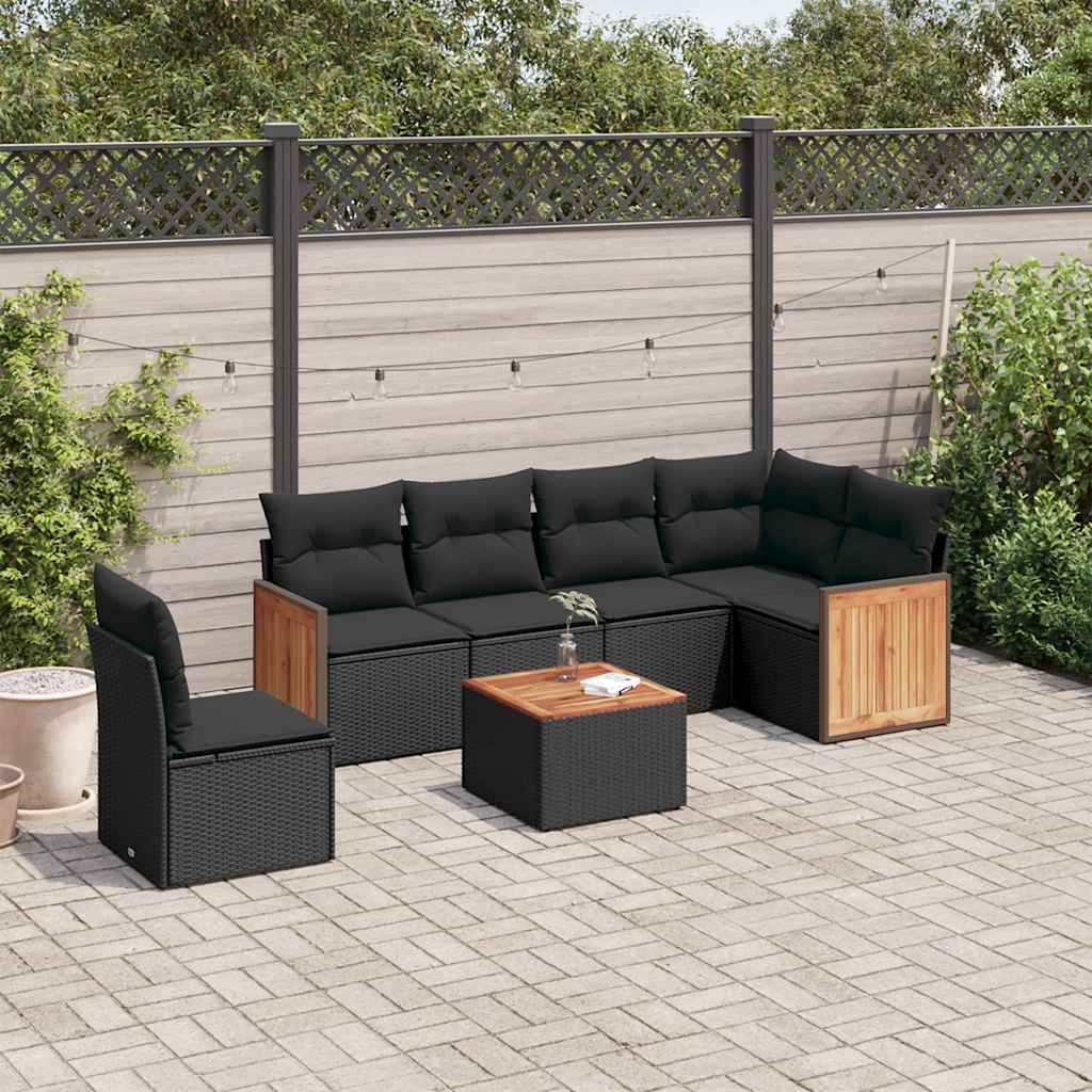 7-dijelni set vrtnih sofa od poliratana s jastucima crni