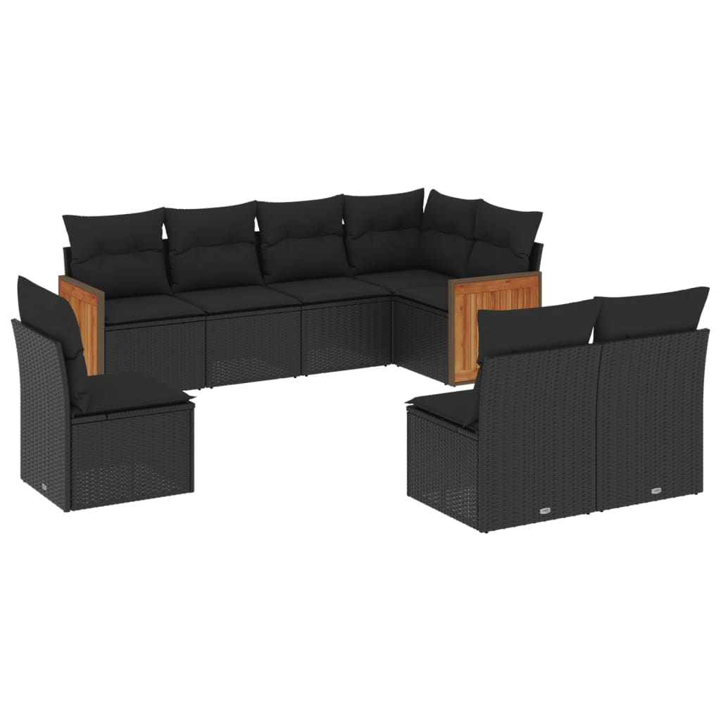 8-dijelni set vrtnih sofa od poliratana s jastucima crni