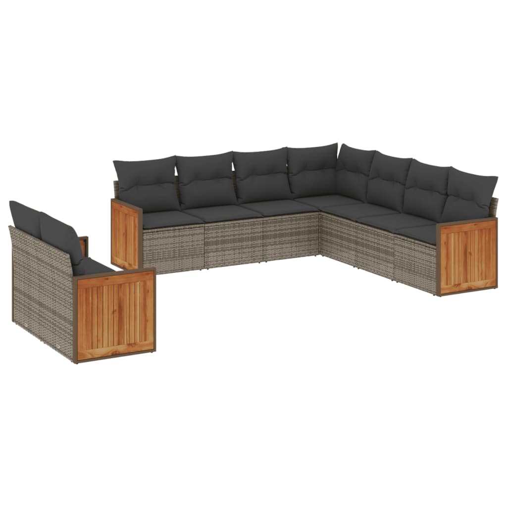 9-dijelni set vrtnih sofa od poliratana s jastucima sivi