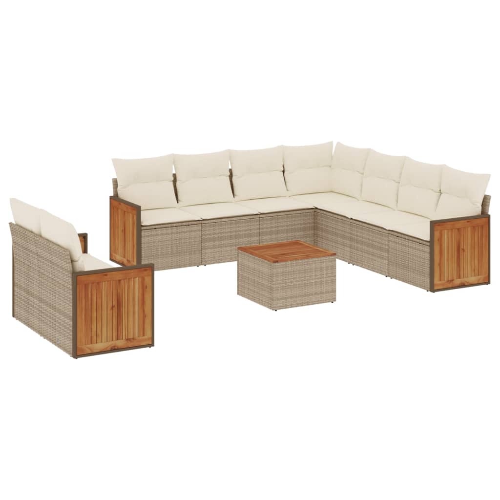 10-dijelni set vrtnih sofa s jastucima bež od poliratana