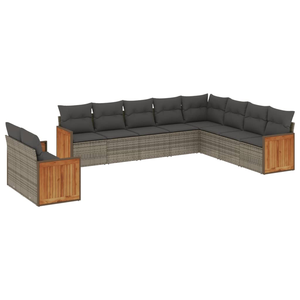 10-dijelni set vrtnih sofa od poliratana s jastucima sivi