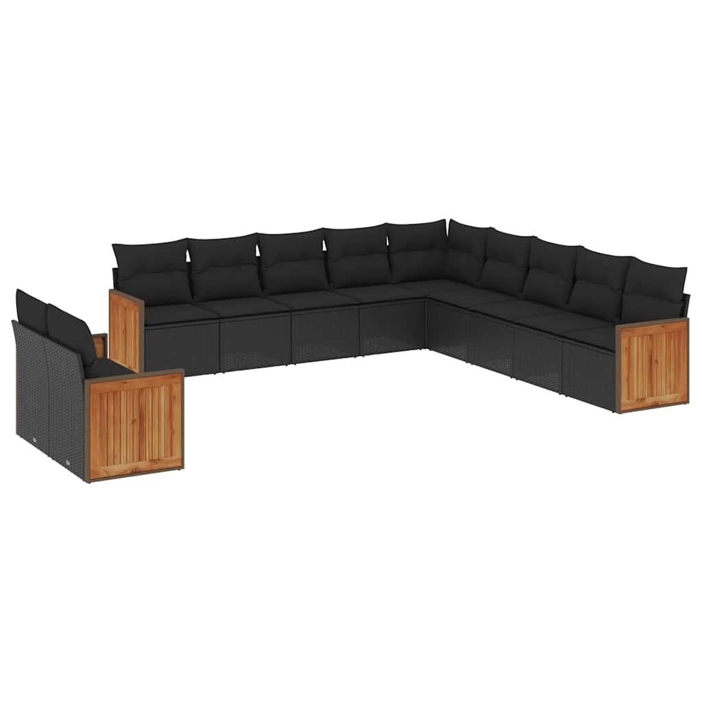 11-dijelni set vrtnih sofa od poliratana s jastucima crni