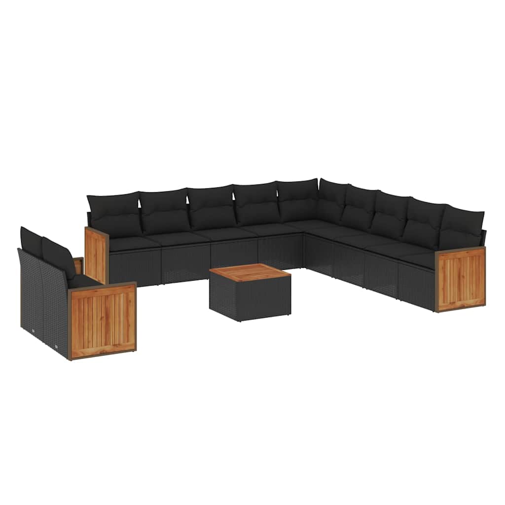 12-dijelni set vrtnih sofa od poliratana s jastucima crni