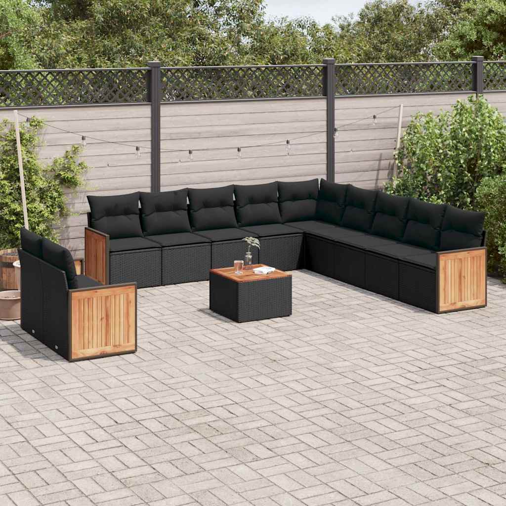 12-dijelni set vrtnih sofa od poliratana s jastucima crni