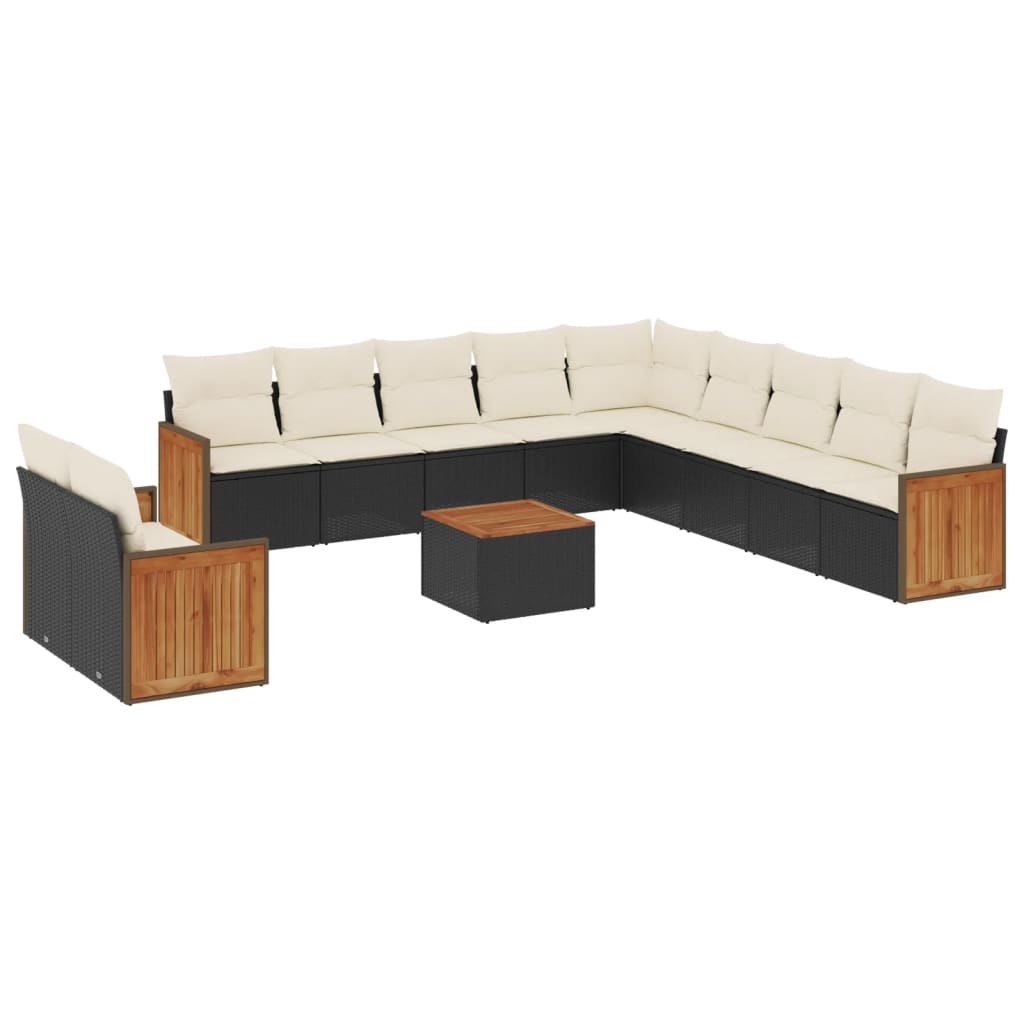 12-dijelni set vrtnih sofa od poliratana s jastucima crni