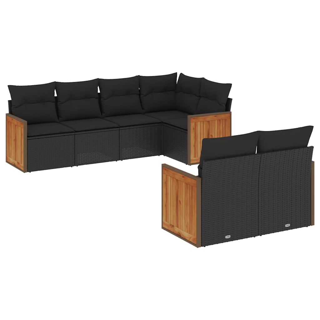 7-dijelni set vrtnih sofa od poliratana s jastucima crni
