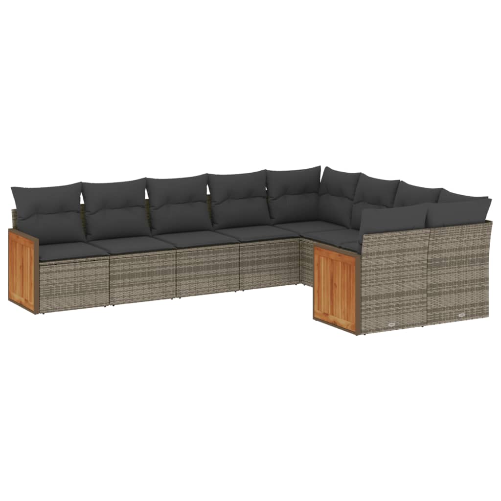 9-dijelni set vrtnih sofa od poliratana s jastucima sivi
