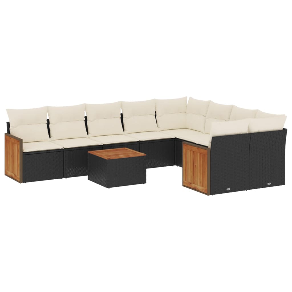 10-dijelni set vrtnih sofa s jastucima crni od poliratana