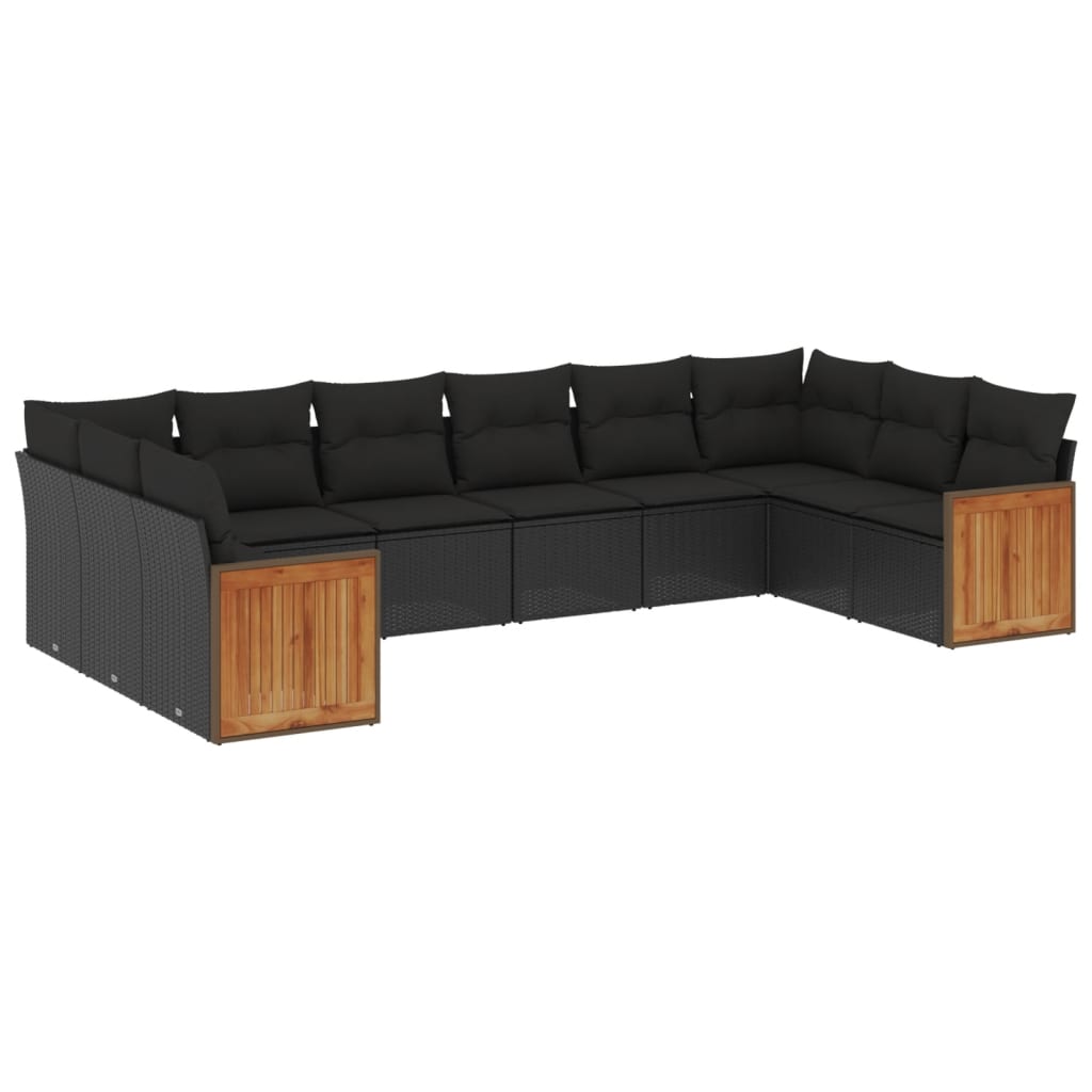 10-dijelni set vrtnih sofa s jastucima crni od poliratana