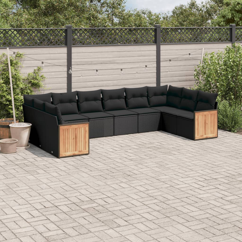 10-dijelni set vrtnih sofa s jastucima crni od poliratana