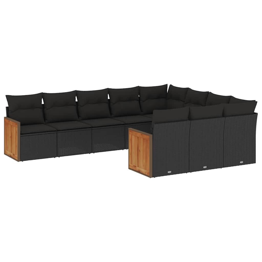 10-dijelni set vrtnih sofa s jastucima crni od poliratana