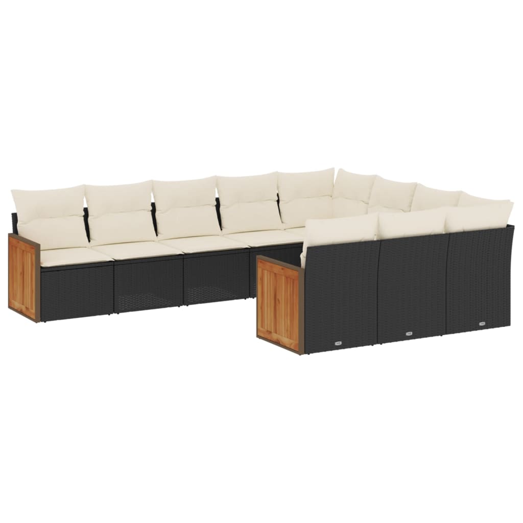 10-dijelni set vrtnih sofa s jastucima crni od poliratana