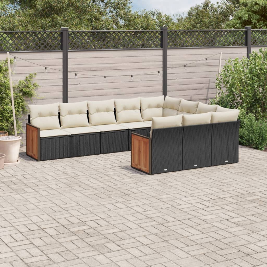 10-dijelni set vrtnih sofa s jastucima crni od poliratana