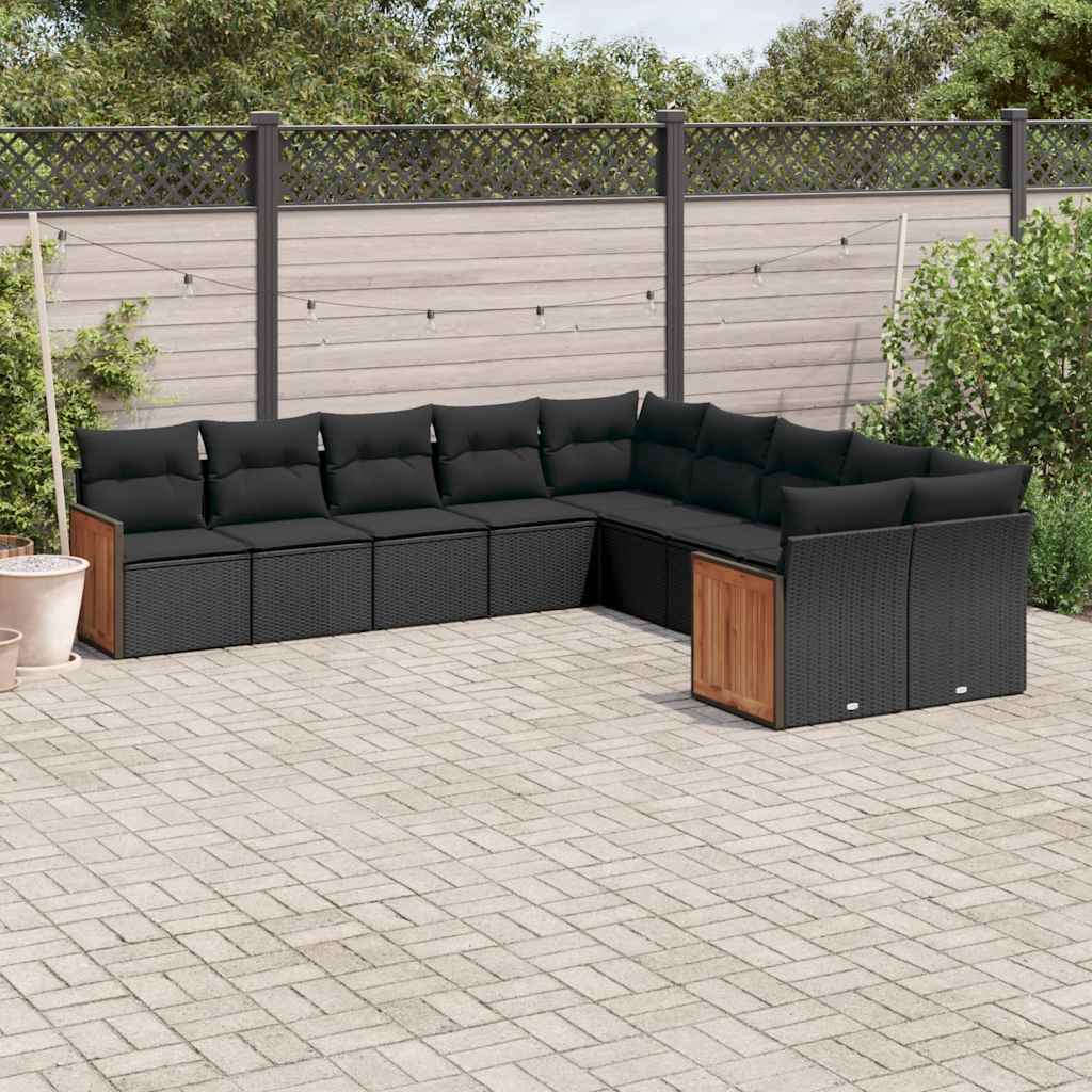10-dijelni set vrtnih sofa s jastucima crni od poliratana