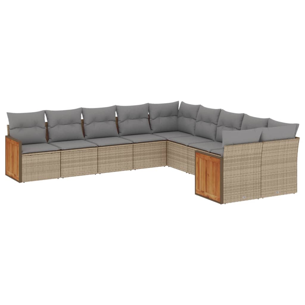 10-dijelni set vrtnih sofa s jastucima bež od poliratana