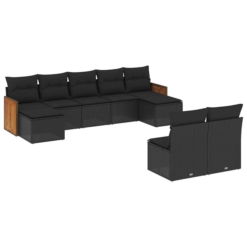 9-dijelni set vrtnih sofa s jastucima crni od poliratana
