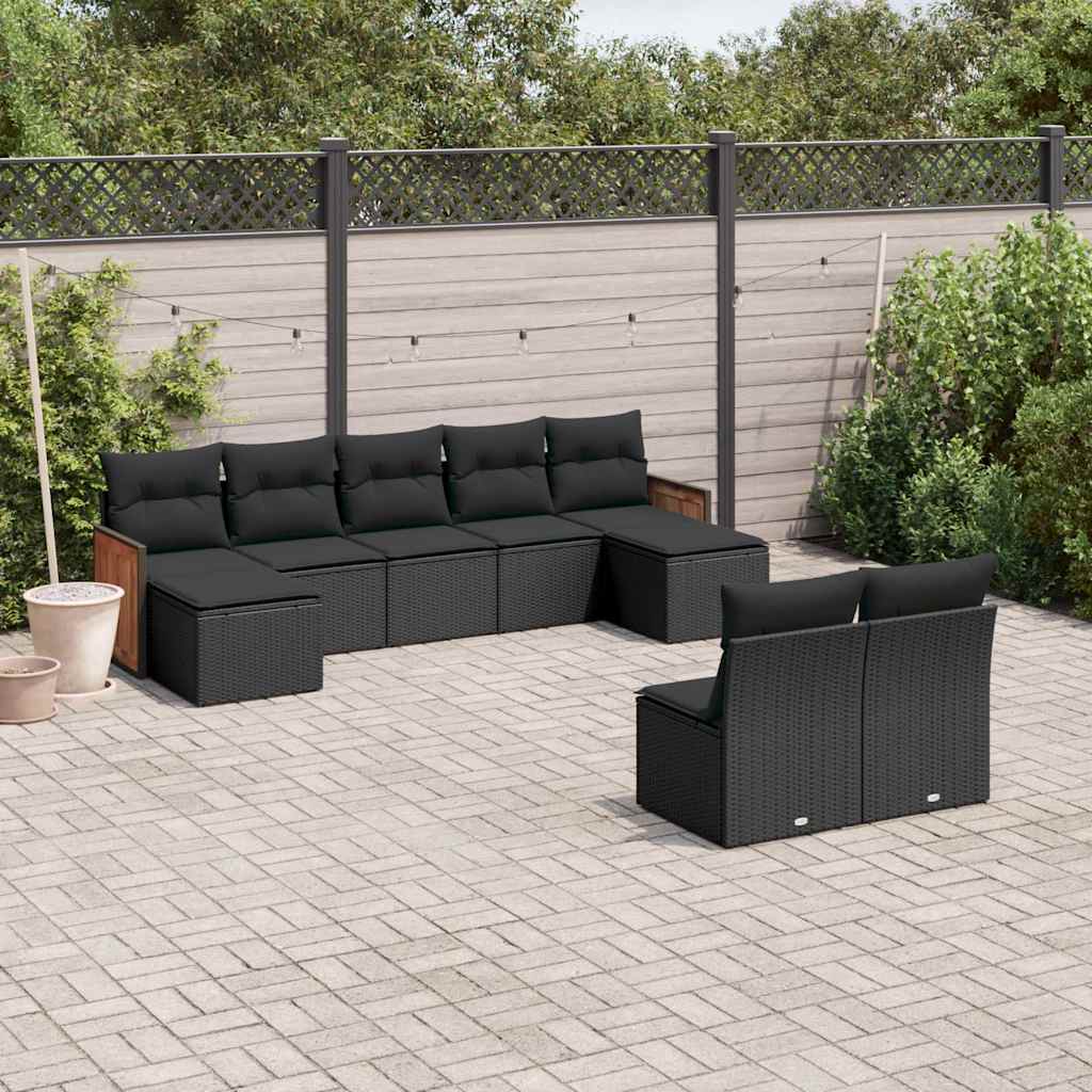 9-dijelni set vrtnih sofa s jastucima crni od poliratana