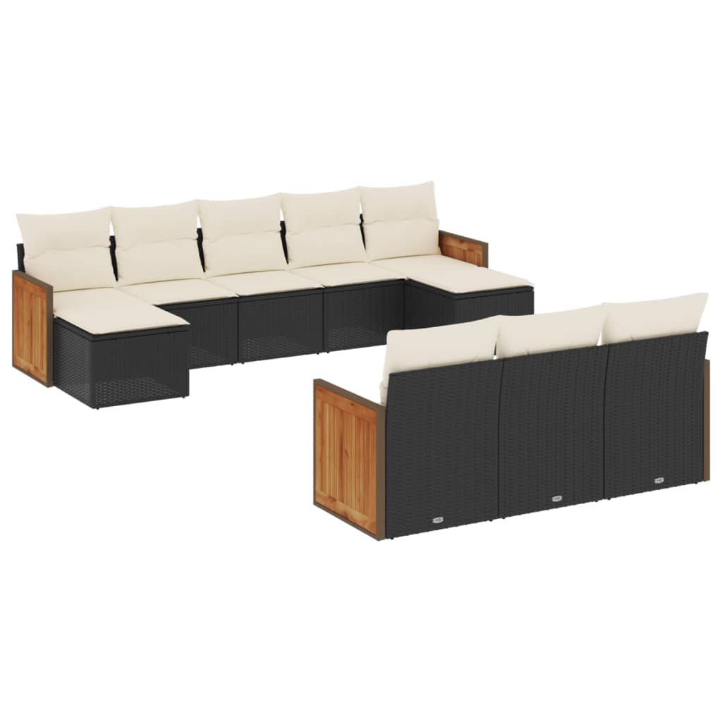 10-dijelni set vrtnih sofa s jastucima crni od poliratana