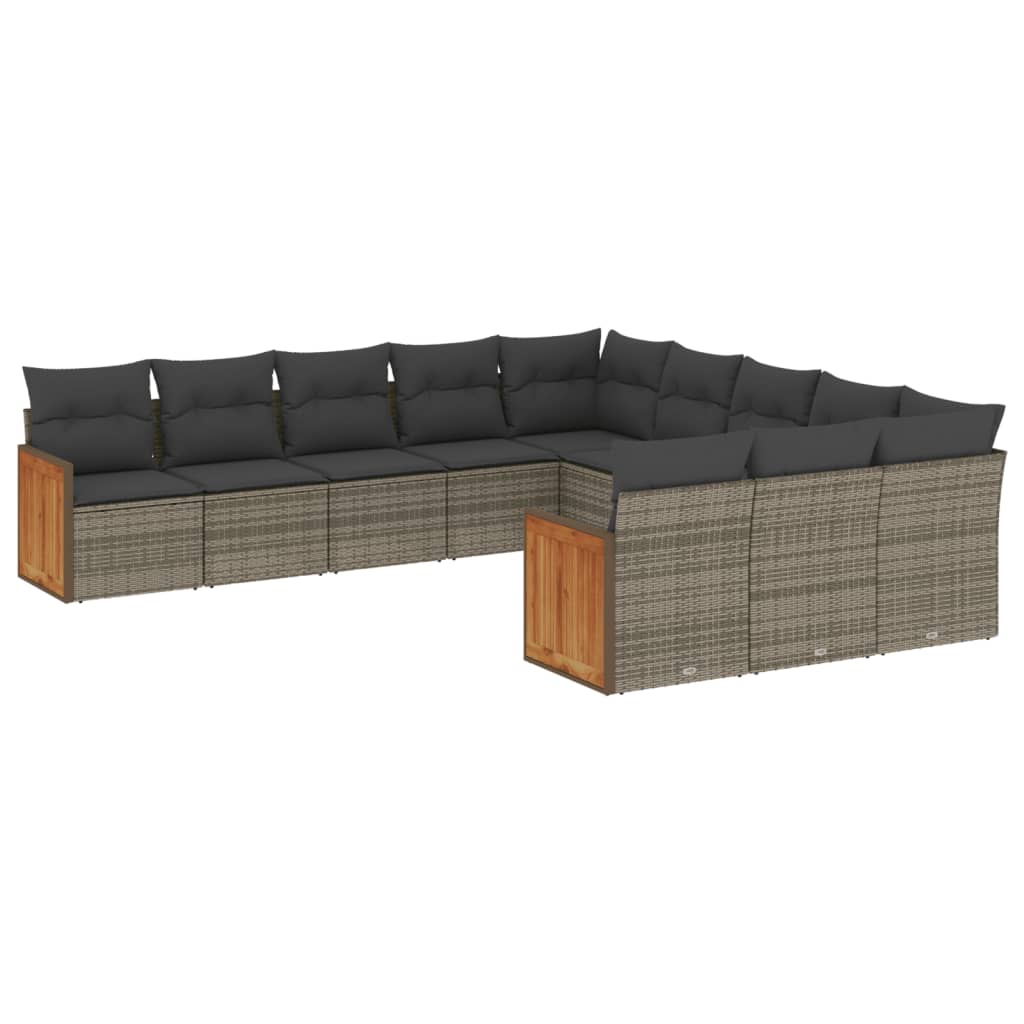 11-dijelni set vrtnih sofa od poliratana s jastucima sivi