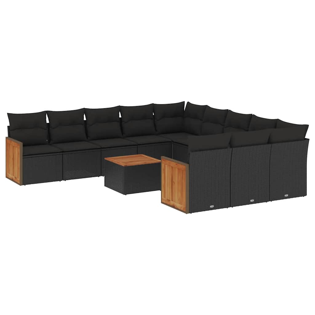 12-dijelni set vrtnih sofa od poliratana s jastucima crni