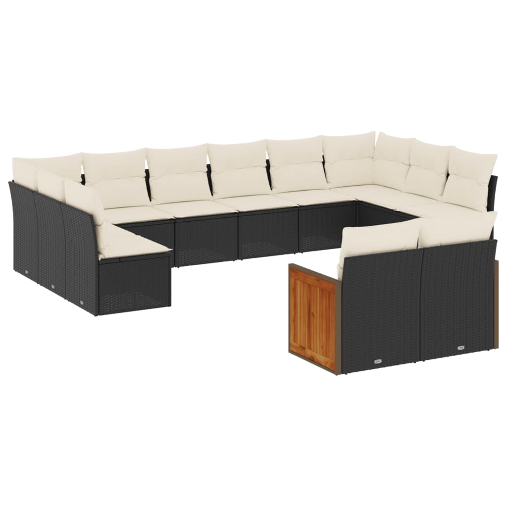 12-dijelni set vrtnih sofa od poliratana s jastucima crni