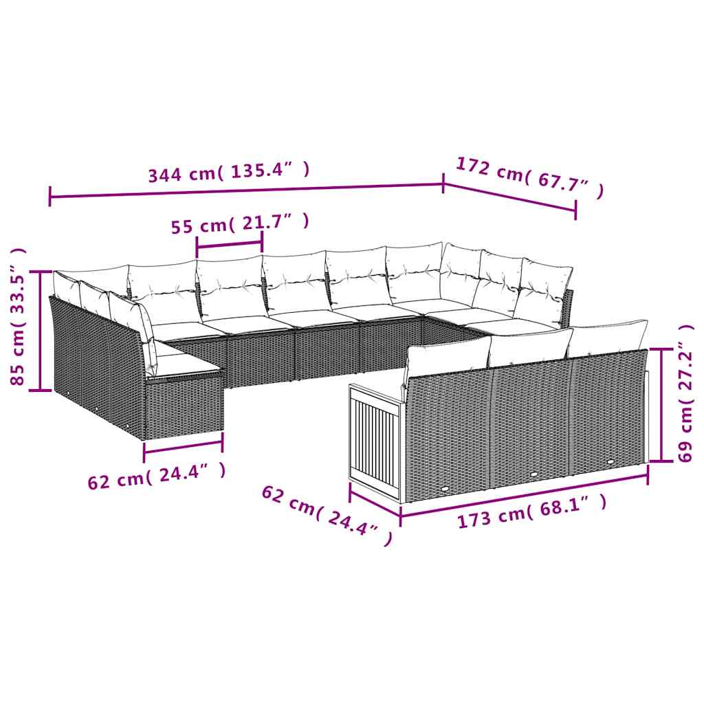 13-dijelni set vrtnih sofa s jastucima poliratan crni