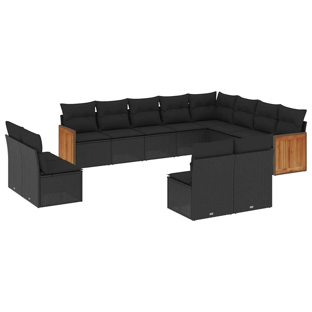 12-dijelni set vrtnih sofa od poliratana s jastucima crni