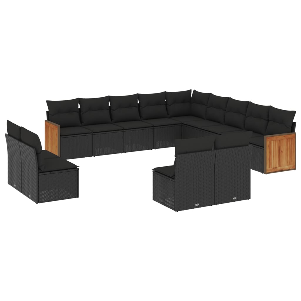 13-dijelni set vrtnih sofa s jastucima poliratan crni
