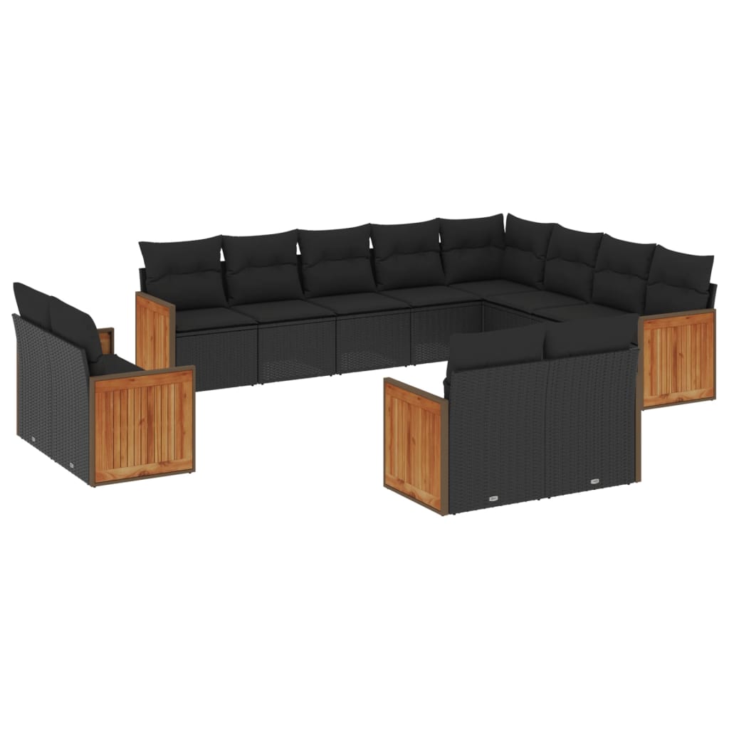 12-dijelni set vrtnih sofa od poliratana s jastucima crni