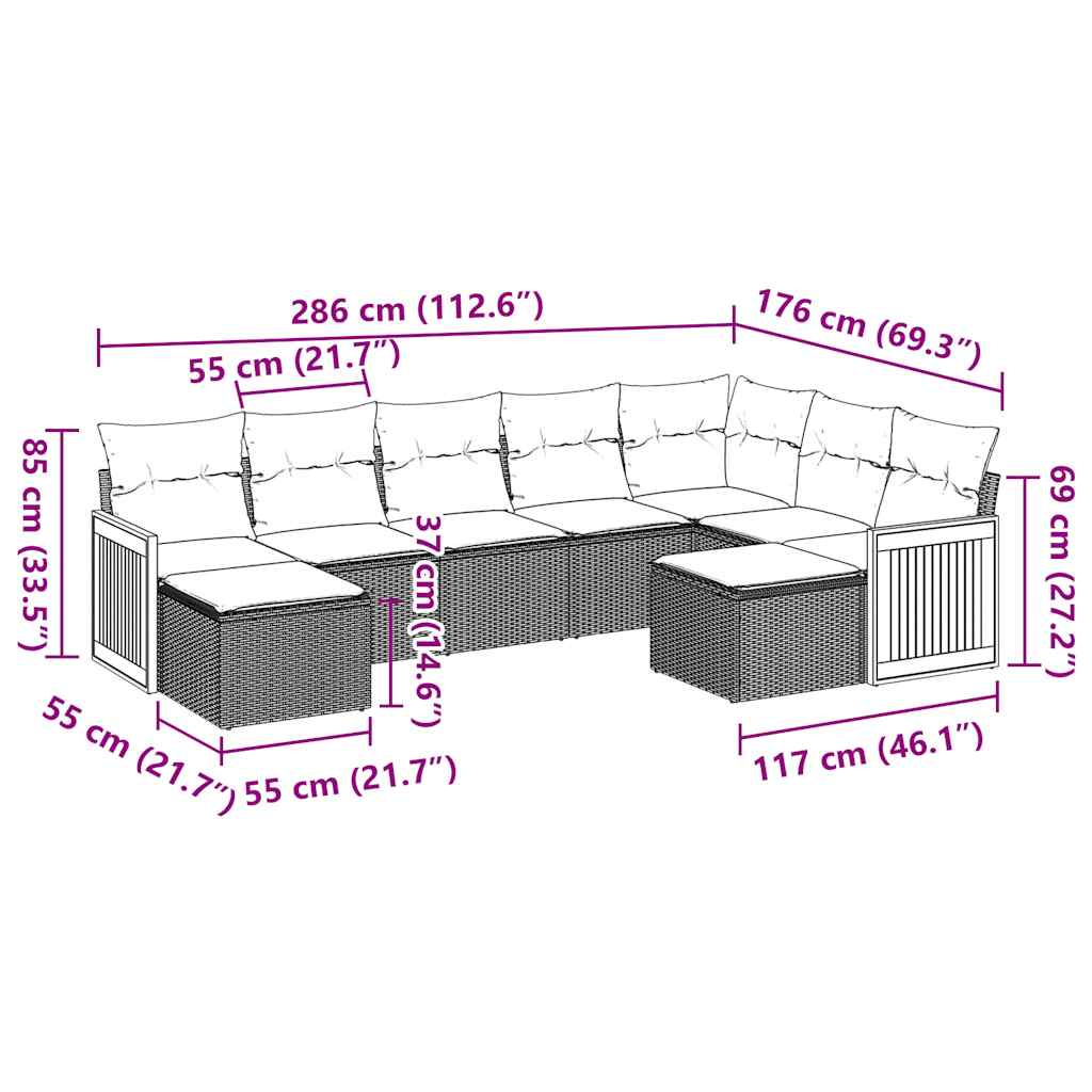 9-dijelni set vrtnih sofa s jastucima crni od poliratana