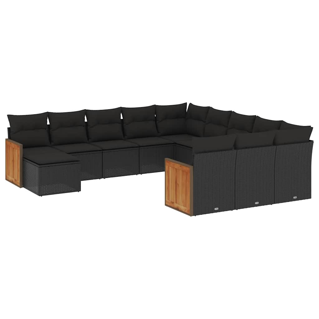 12-dijelni set vrtnih sofa od poliratana s jastucima crni