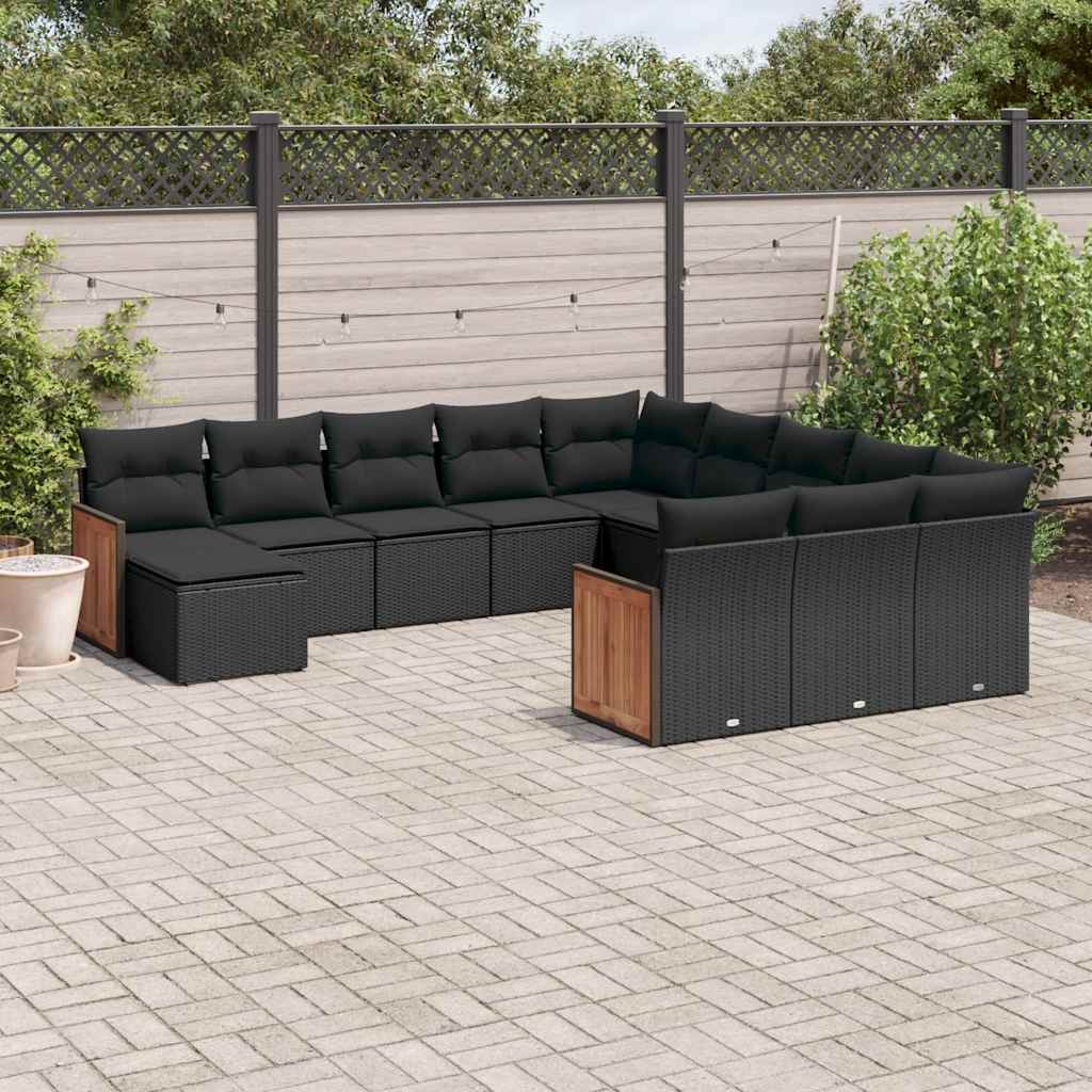 12-dijelni set vrtnih sofa od poliratana s jastucima crni