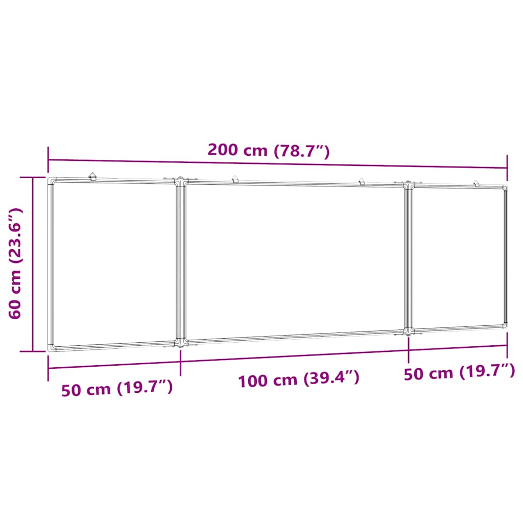 Magnetna bijela ploča sklopiva 200 x 60 x 1,7 cm aluminijska