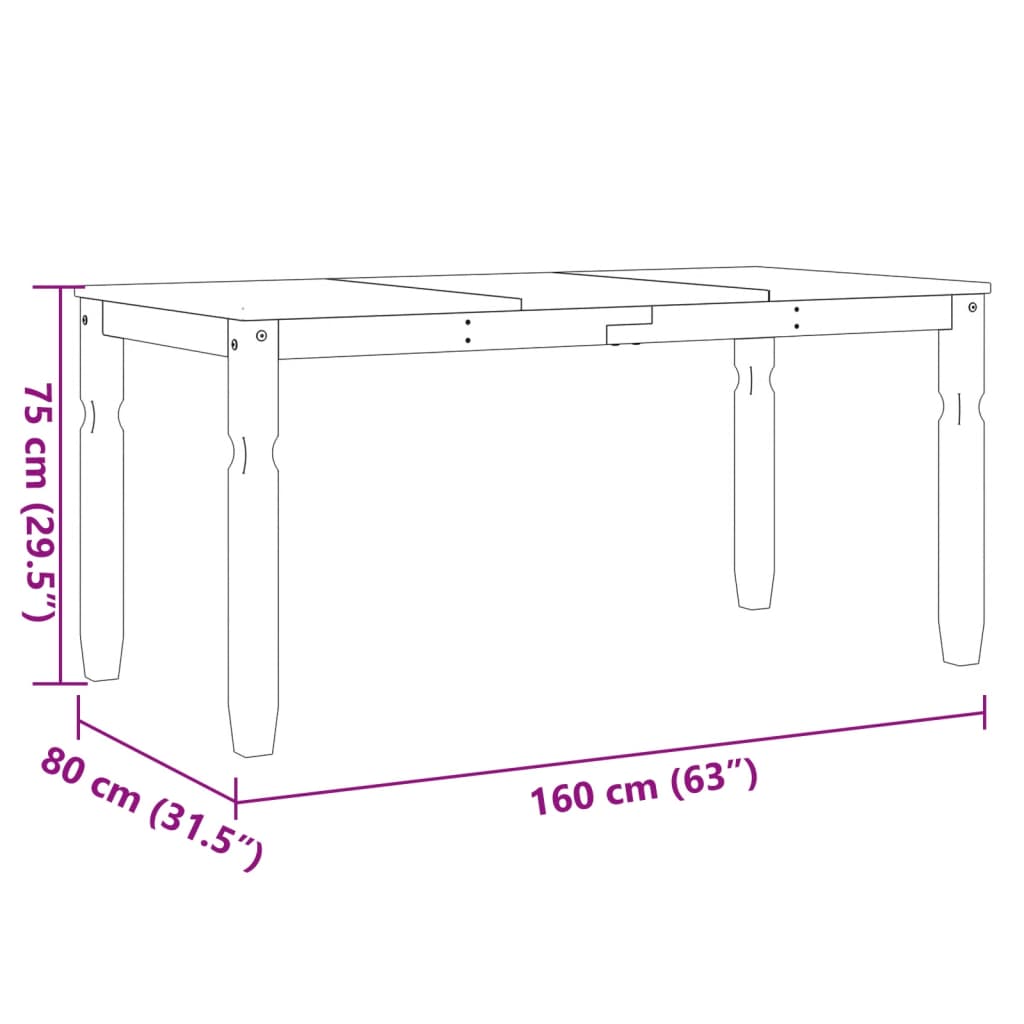Blagovaonski stol Corona bijeli 160x80x75cm od masivne borovine