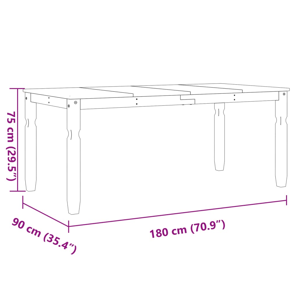 Blagovaonski stol Corona 180x90x75 cm od masivne borovine