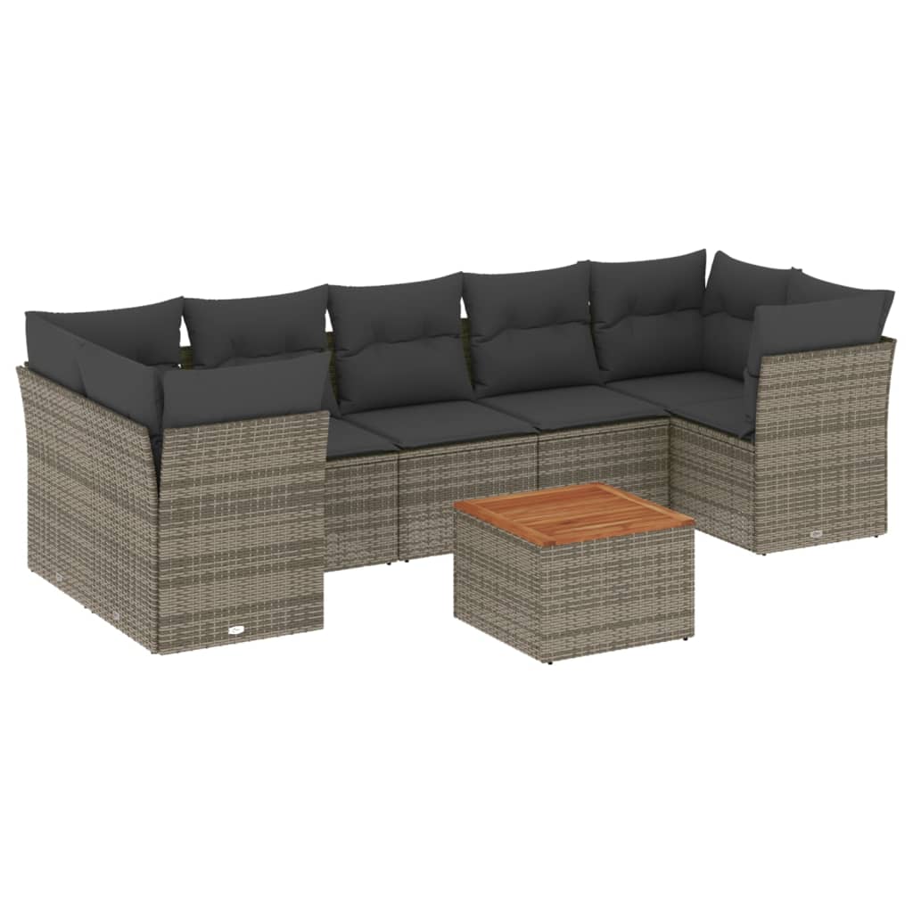 8-dijelni set vrtnih sofa od poliratana s jastucima sivi