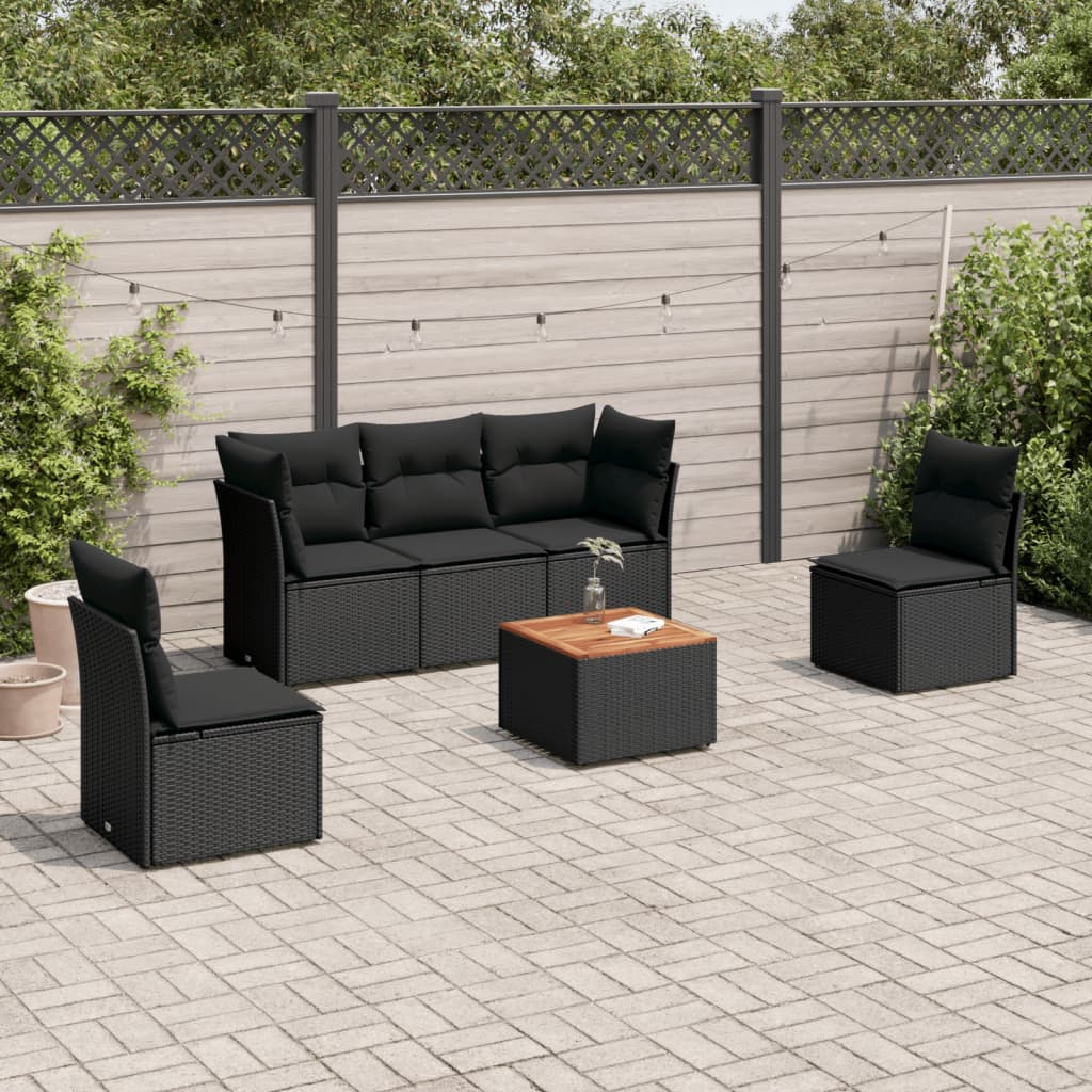6-dijelni set vrtnih sofa s jastucima crni od poliratana