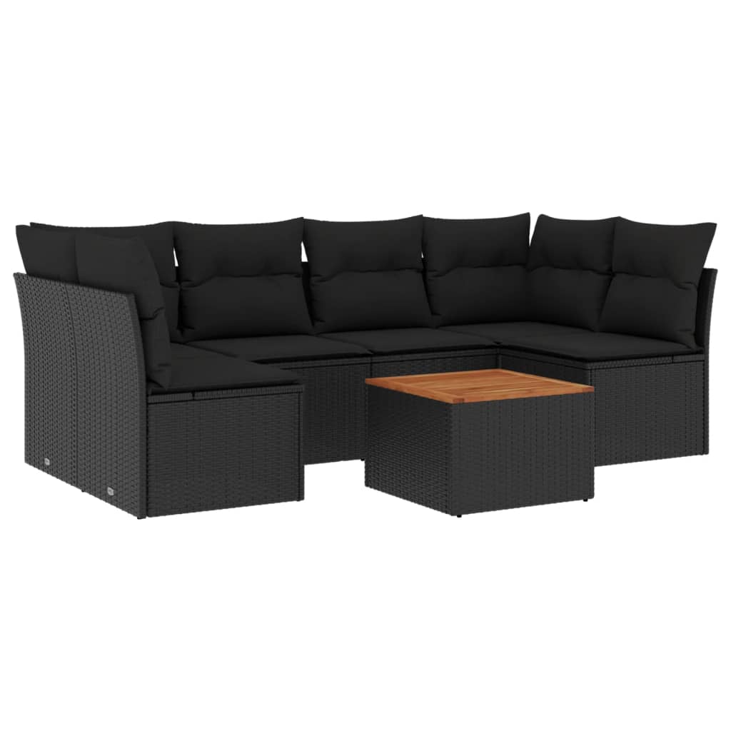 7-dijelni set vrtnih sofa od poliratana s jastucima crni