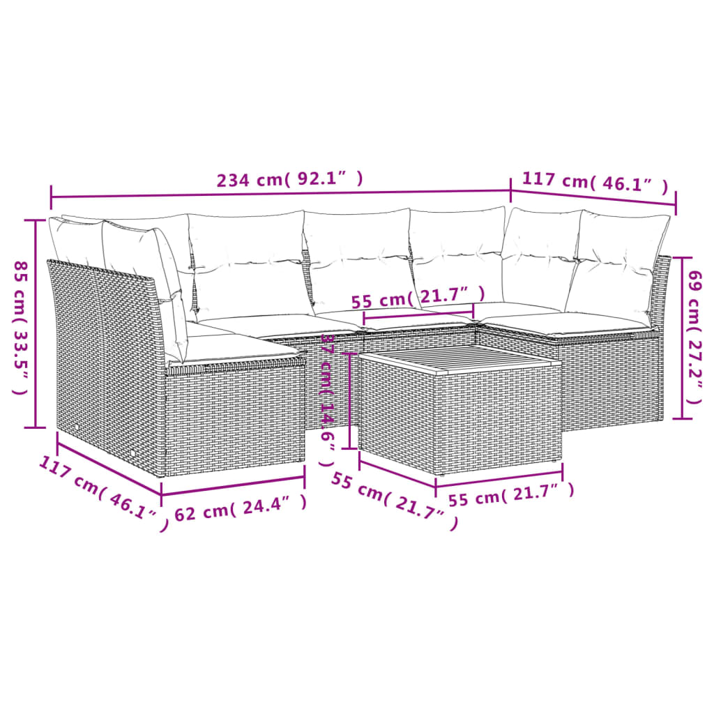 7-dijelni set vrtnih sofa od poliratana s jastucima crni