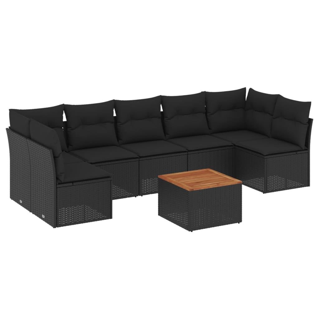 8-dijelni set vrtnih sofa od poliratana s jastucima crni
