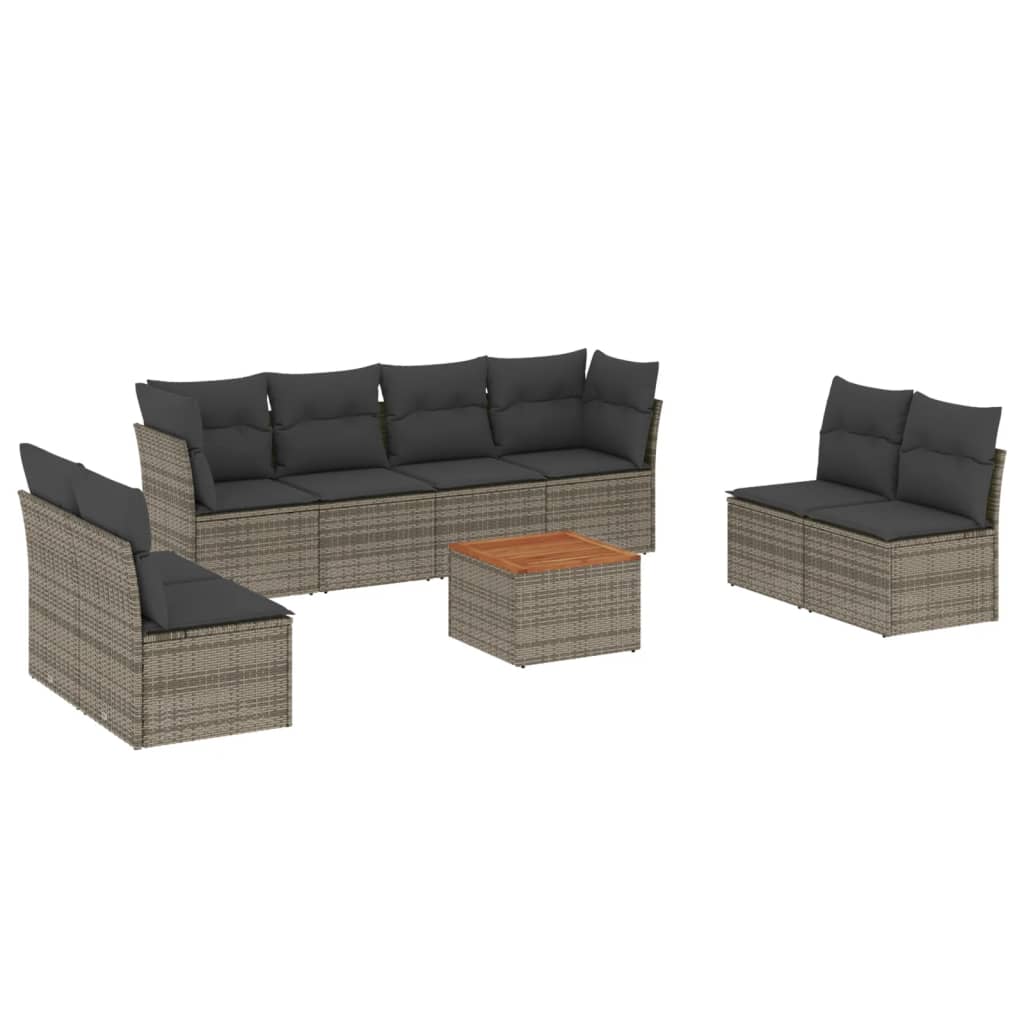9-dijelni set vrtnih sofa od poliratana s jastucima sivi