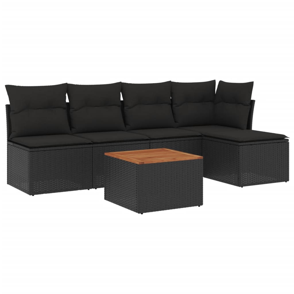 6-dijelni set vrtnih sofa s jastucima crni od poliratana