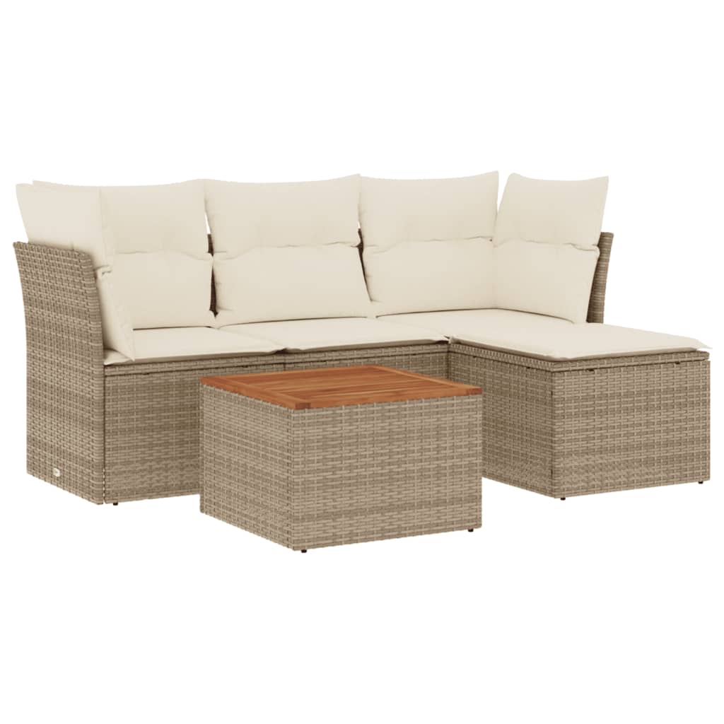5-dijelni vrtni set sofa s jastucima bež od poliratana
