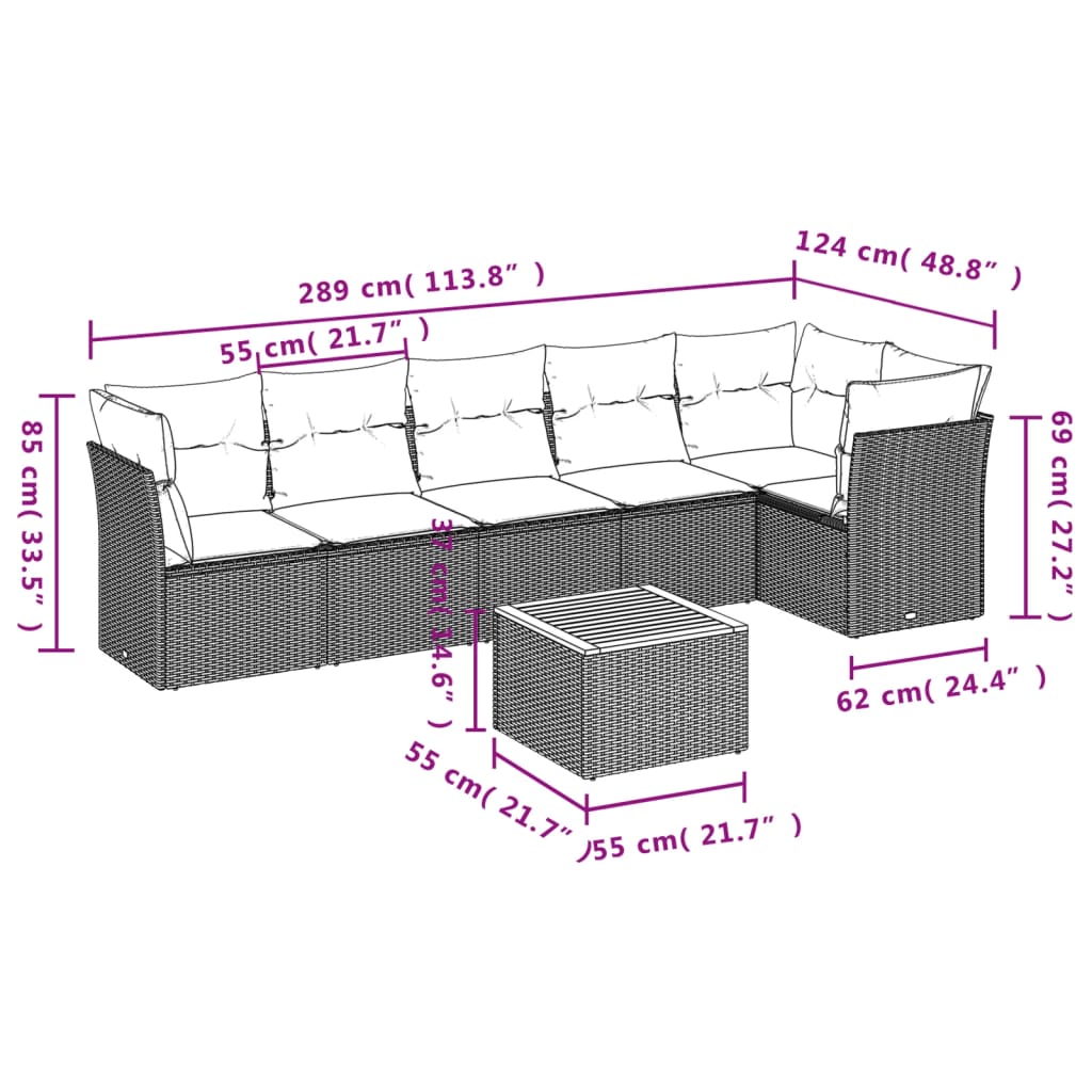 7-dijelni set vrtnih sofa od poliratana s jastucima crni