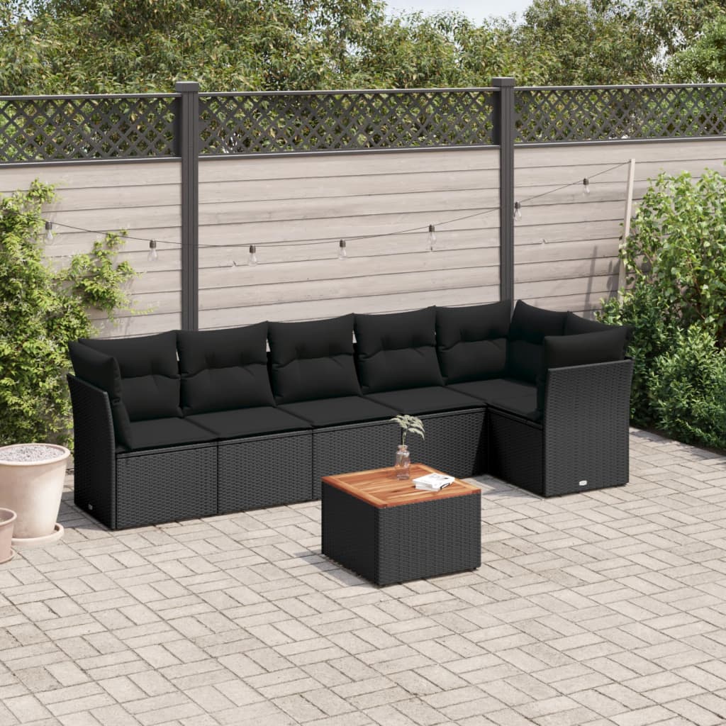 7-dijelni set vrtnih sofa od poliratana s jastucima crni