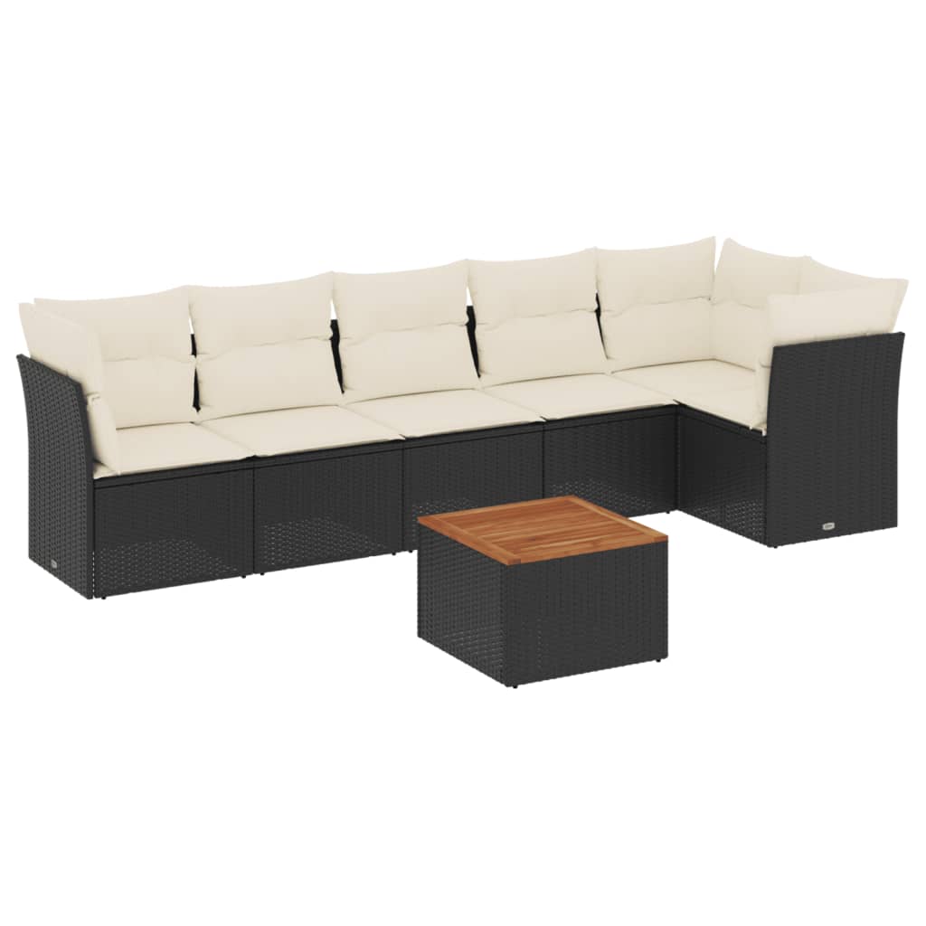 7-dijelni set vrtnih sofa od poliratana s jastucima crni