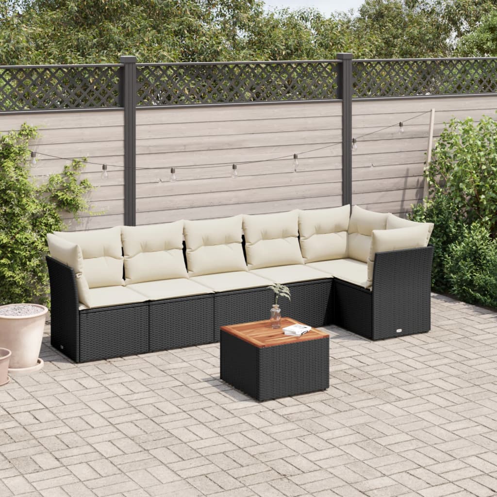 7-dijelni set vrtnih sofa od poliratana s jastucima crni