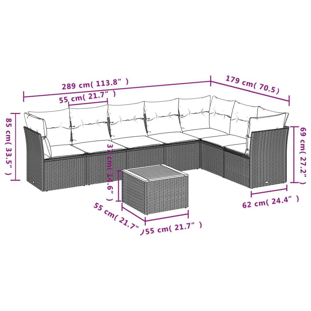 8-dijelni set vrtnih sofa od poliratana s jastucima crni