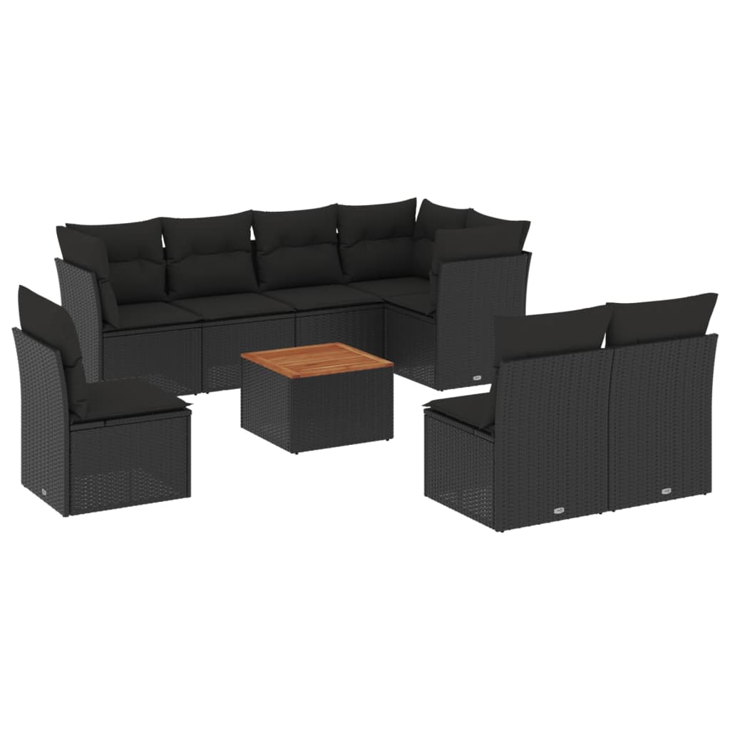 9-dijelni set vrtnih sofa s jastucima crni od poliratana
